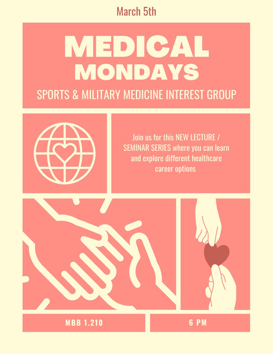 Our next Medical Monday will be held on March 5th at 6 pm in MBB 1.210. Come out 🤩