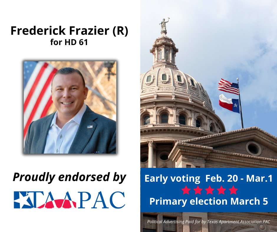 TAA PAC proudly endorses Frederick Frazier for House District 61.