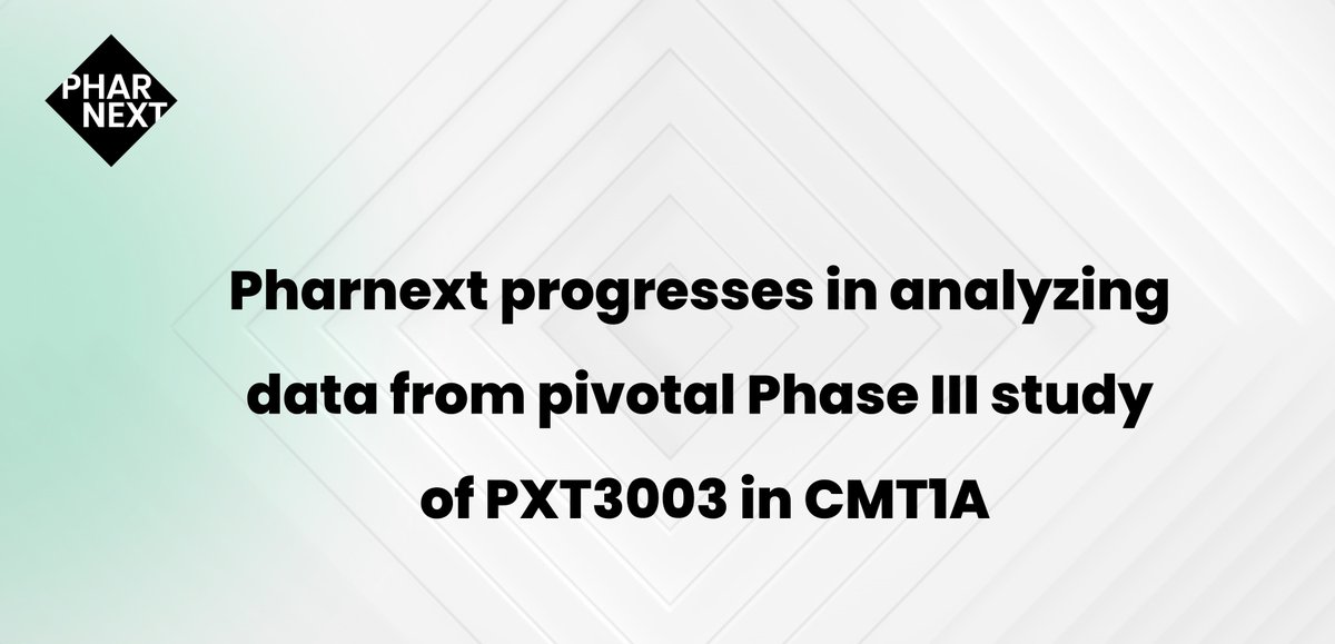 <a href="/Pharnext/">Pharnext</a> provides an update on the ongoing analysis of data from pivotal Phase III study (PREMIER trial) of PXT3003, its drug candidate in Charcot-Marie-Tooth disease type 1A (CMT1A). #CharcotMarieTooth

Read our press release: bit.ly/3wxv1o9