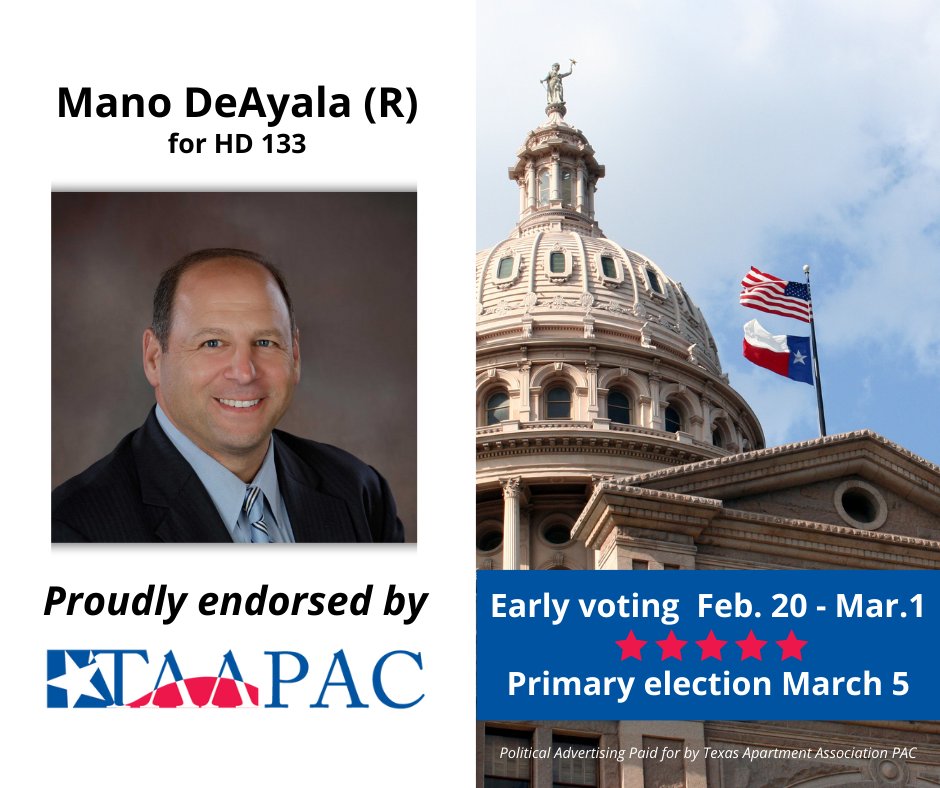 TAA PAC proudly endorses Mano DeAyala for House District 133.