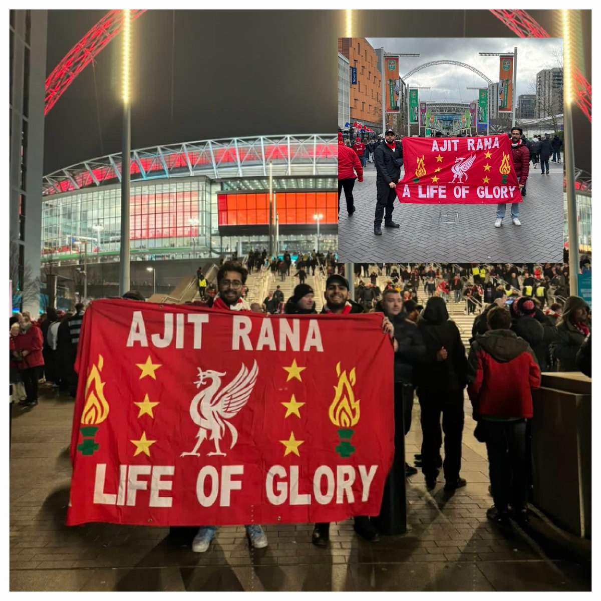 Banner at Wembley Stadium in memory of Ajit Rana. ❤️ YNWA @jordanjsr_ #YNWA