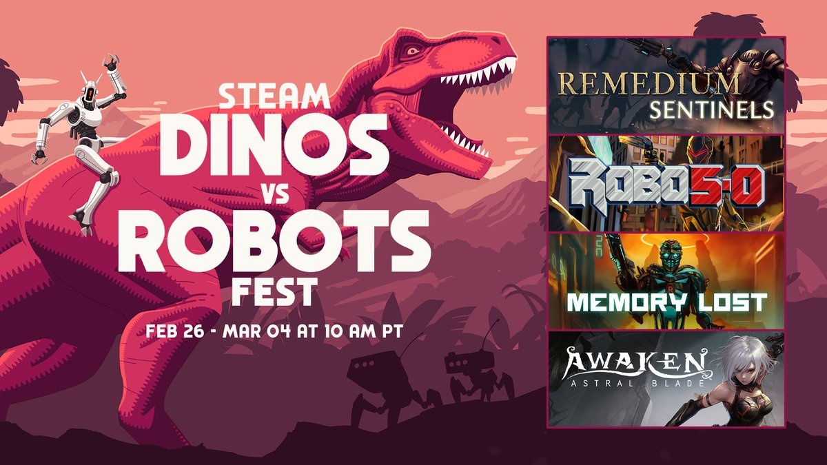 vincent_quezada's tweet photo. ESDigital Games anuncia títulos en Steam Dinos vs Robots Fest
https://t.co/rM2usRTJmE
#onedigital #one_digital #steamfest #Robo50 #AWAKEN #MemoryLost #REMEDIUM #ESDigitalGames https://t.co/b9a11qw1T0