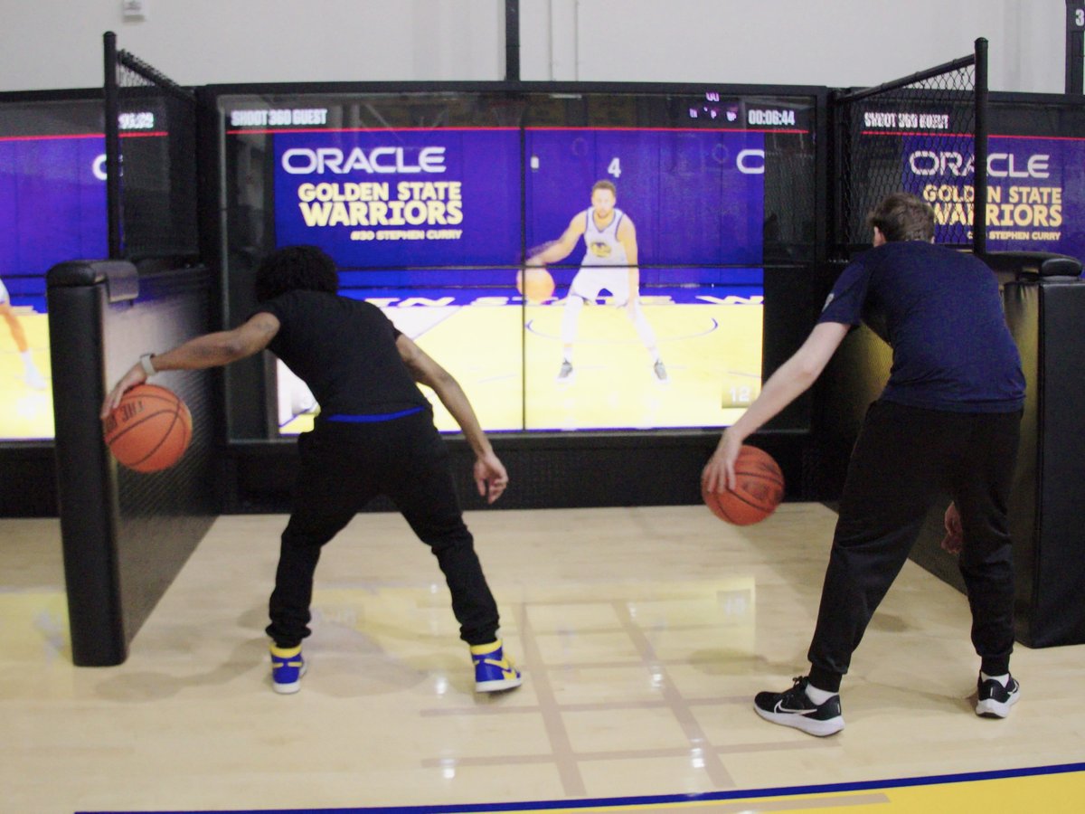 The team took a break from practice and spent some time at the Warriors Basketball Academy in Oakland. They learned how to utilize @shoot360 technology to improve their game off the sticks. Huge thanks to @gswacademy for having us!