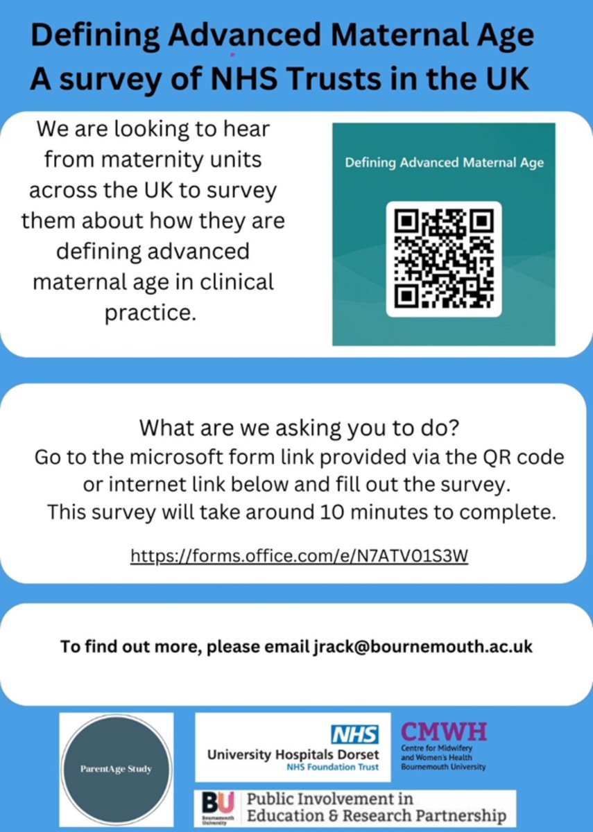 Are you a senior midwife involved in maternal health care and are curious about the evolving landscape of pregnancy in the UK?
Join us in answering the question: How is Advanced Maternal Age defined in practice across the UK today? . #MaternalHealth 
forms.office.com/e/N7ATV01S3W