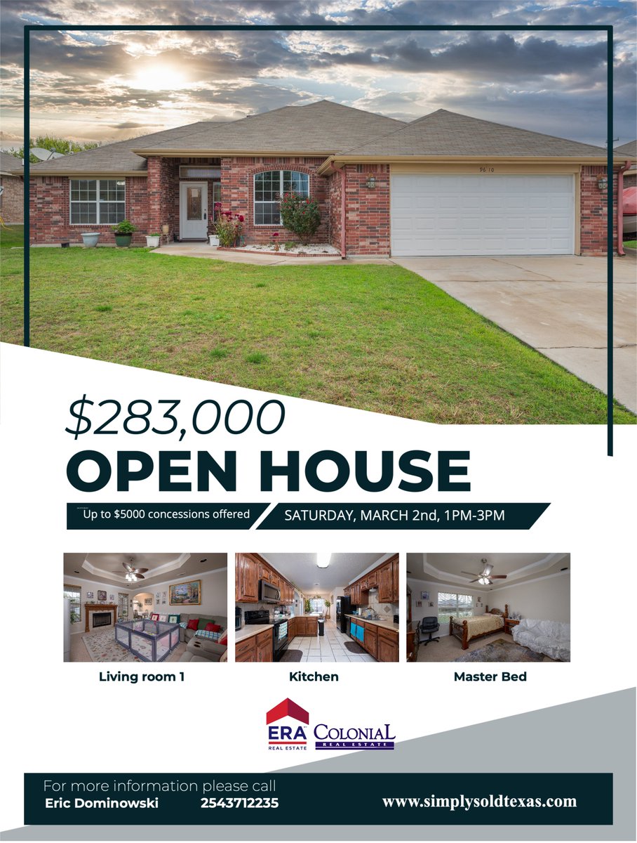 SimplySoldTexas's tweet photo. Join me this Saturday from 1PM-3PM at 9610 Diana, Killeen Texas to take a tour of this beautiful Splawn Ranch home. https://t.co/qAvNii9an1
