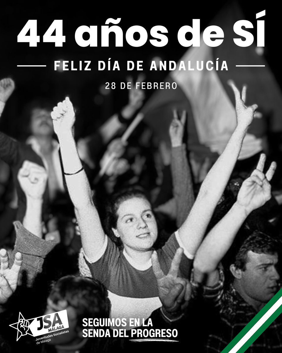 💚Mañana se cumplen 44 años de que los andaluces y andaluzas dieran un “SÍ” a la autonomía, a la democracia y a la libertad. 🤍Ese espíritu del #28F nos sigue guiando en nuestra lucha por una #Andalucía más justa e igualitaria. 💚¡Viva Andalucía! #SeguimosEnLaSendaDelProgreso