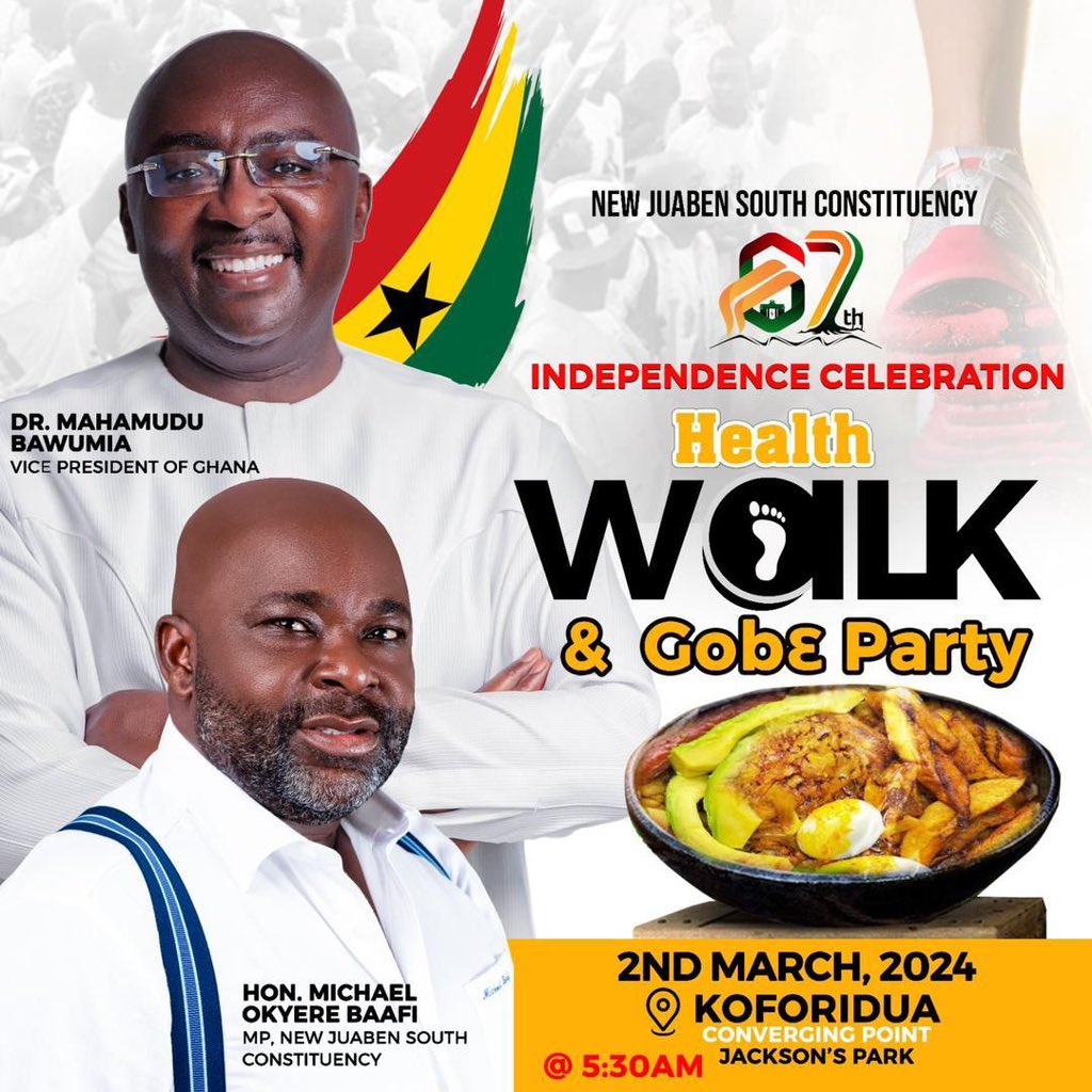 67th Independence Celebration Health WALK and Gobɛ Party.

#Koforidua2024
#OurDemocracyOurPride