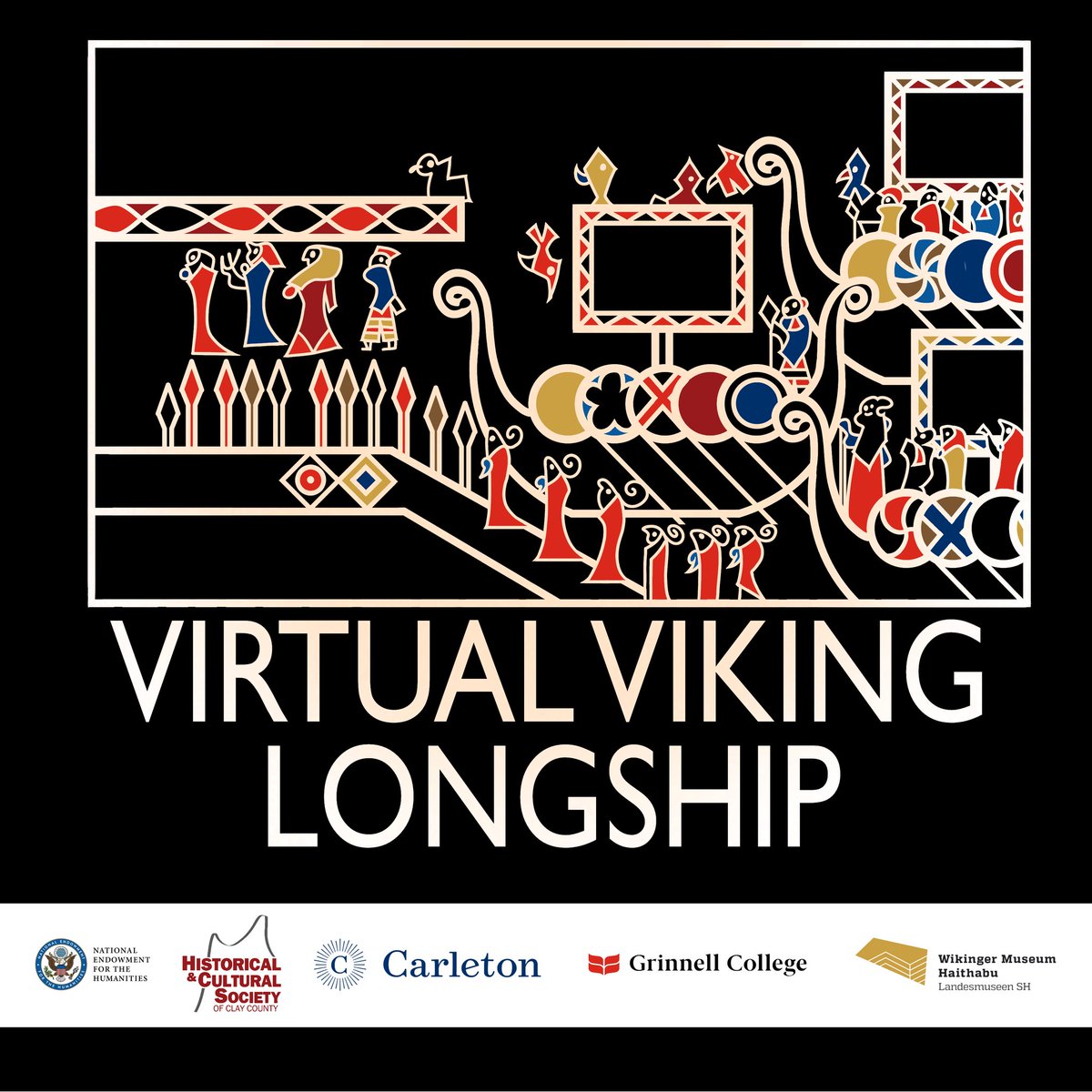 Inspired by Viking Age tapestries, Henry Loomis '26, 3D artist @GrinnellCollege for the Virtual Viking Longship Project (virtualvikings.sites.grinnell.edu), created this beautiful splash screen logo for our #VR app. #DigitalHumanities #unity3d