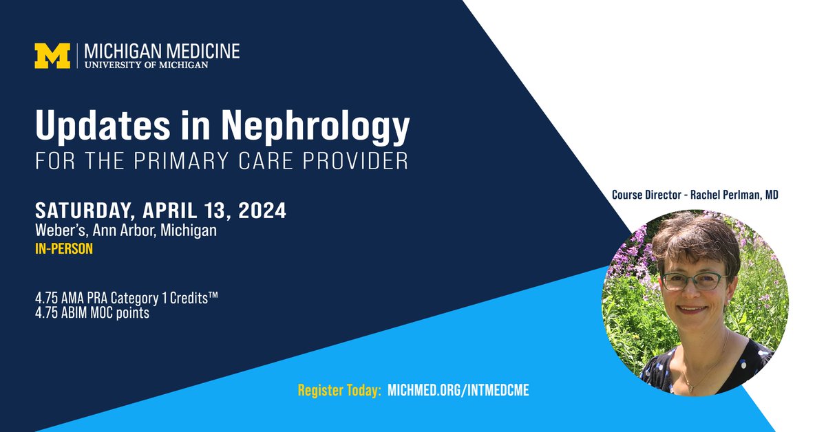 U-M Department of Internal Medicine (@umintmed) on Twitter photo Just over 6 weeks until our 2024 Updates in Nephrology conference!
Featuring a group of fantastic speakers, relevant presentations, and in-person networking opportunities, this is a must-see event 👀
Register today at: bit.ly/3H7B3gY Just over 6 weeks until our 2024 Updates in Nephrology conference!
Featuring a group of fantastic speakers, relevant presentations, and in-person networking opportunities, this is a must-see event 👀
Register today at: bit.ly/3H7B3gY