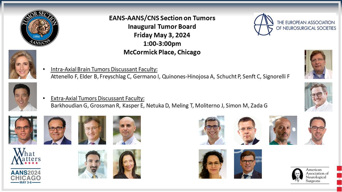 Cannot wait to attend the inaugural EANS-AANS/CNS Tumor Board in Chicago at the upcoming #AANS Annual Meeting. #JNO #WhatMatters Register today: annualmeeting.aans.org