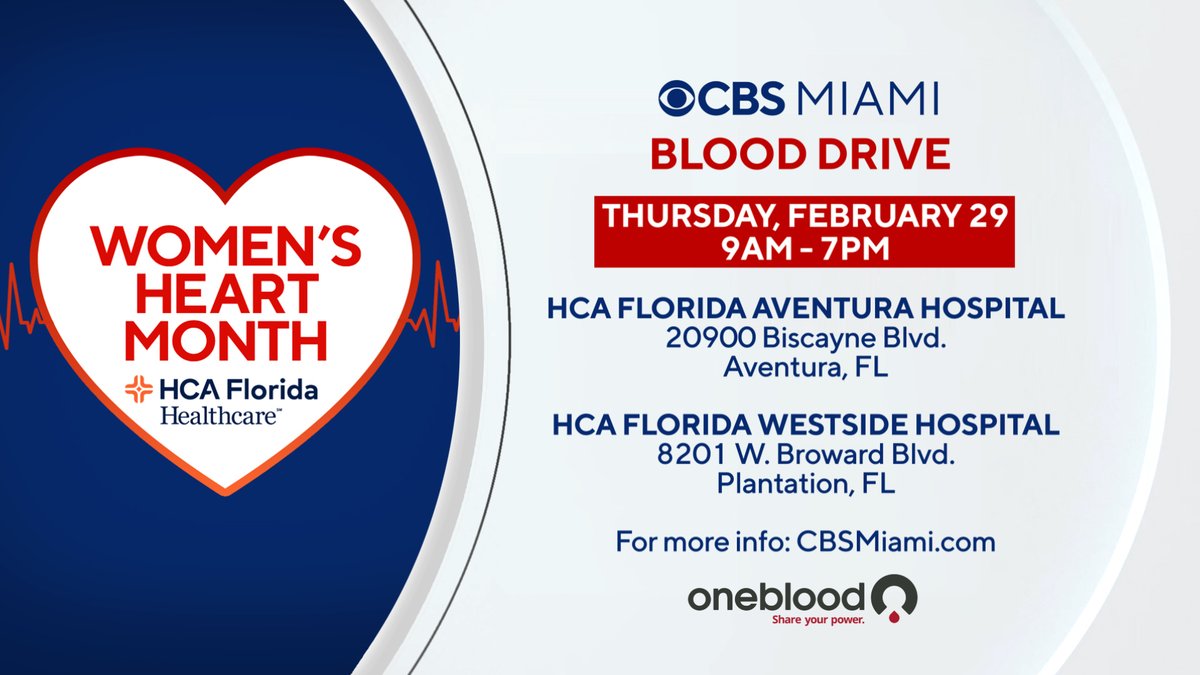 🩸 Join Forces for Life-Saving Impact! 🌟 @CBSMiami, in partnership with @HCAFLHealthcare and @my1blood, is rallying the community to make a life-saving difference! 💖 Be a Hero, Donate Blood! 👉 Mark your calendars and let's come together to give the gift of life!