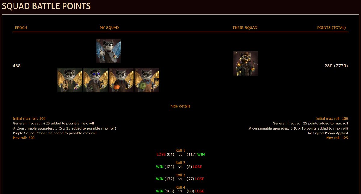 Hello Raccoons, we are in the ceasefire period and use this to develop features for the next battleround.

If you want to see all new upcoming planned things check out our Discord and help us with your feedback.

Biggest changes will be in the Squad Battle mechanics to improve