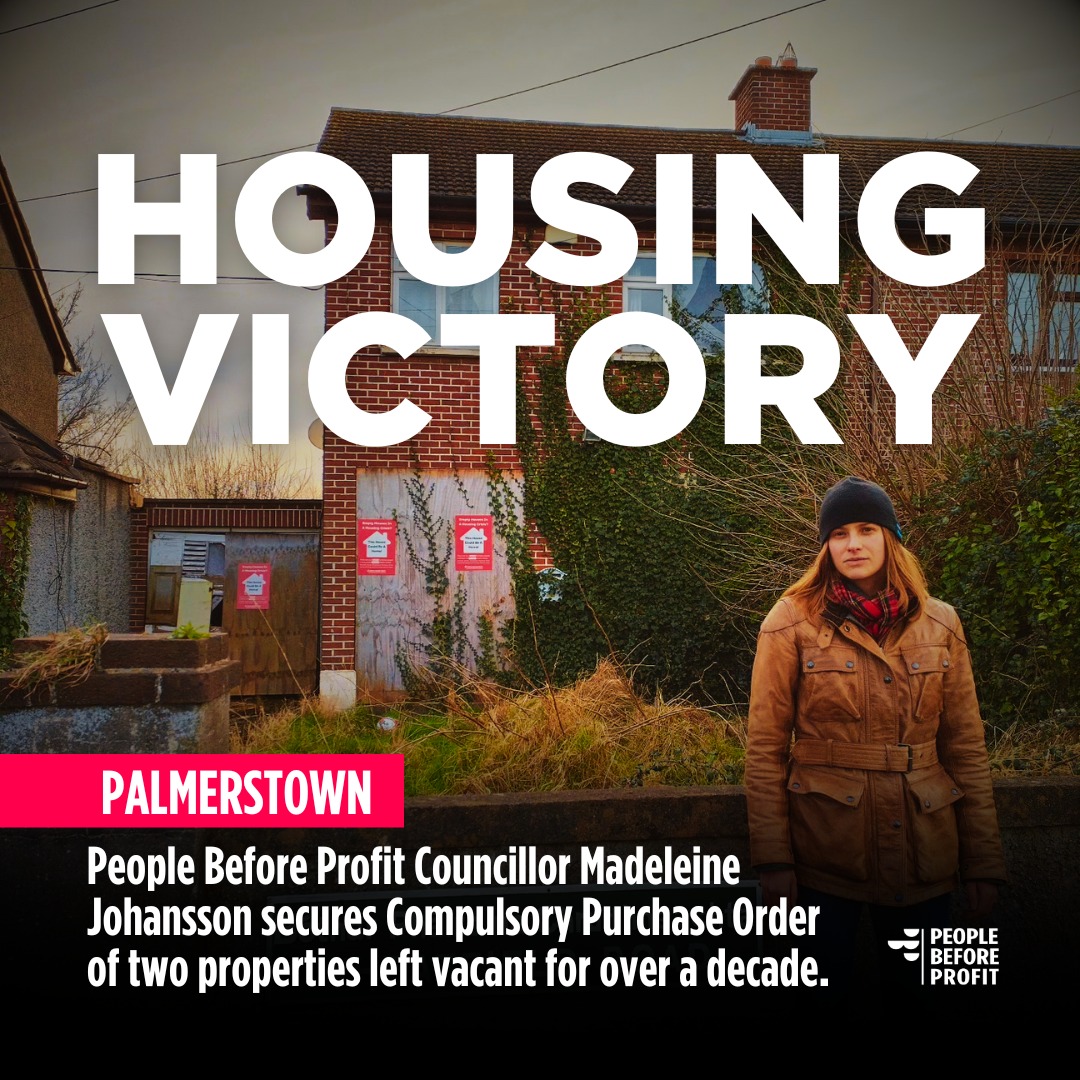 I am delighted that the council has decided to begin the Compulsory Purchase of two derelict properties in Palmerstown as a result of my motion calling for these properties to be taken into council ownership. 

#HousingCrisis  #EvictionBan  #PeopleBeforeProfit #Palmerstown