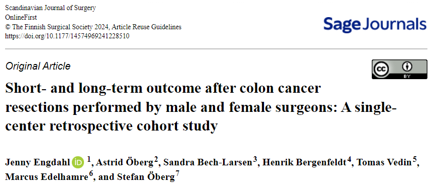 Scandinavian Journal of Surgery (@scandjsurg) on Twitter photo Is there a difference between male and female surgeons in the outcomes after colon cancer resections?
Check the latest in the <a href="/ScandJSurg/">Scandinavian Journal of Surgery</a> !👇
journals.sagepub.com/doi/10.1177/14… Is there a difference between male and female surgeons in the outcomes after colon cancer resections?
Check the latest in the <a href="/ScandJSurg/">Scandinavian Journal of Surgery</a> !👇
journals.sagepub.com/doi/10.1177/14…