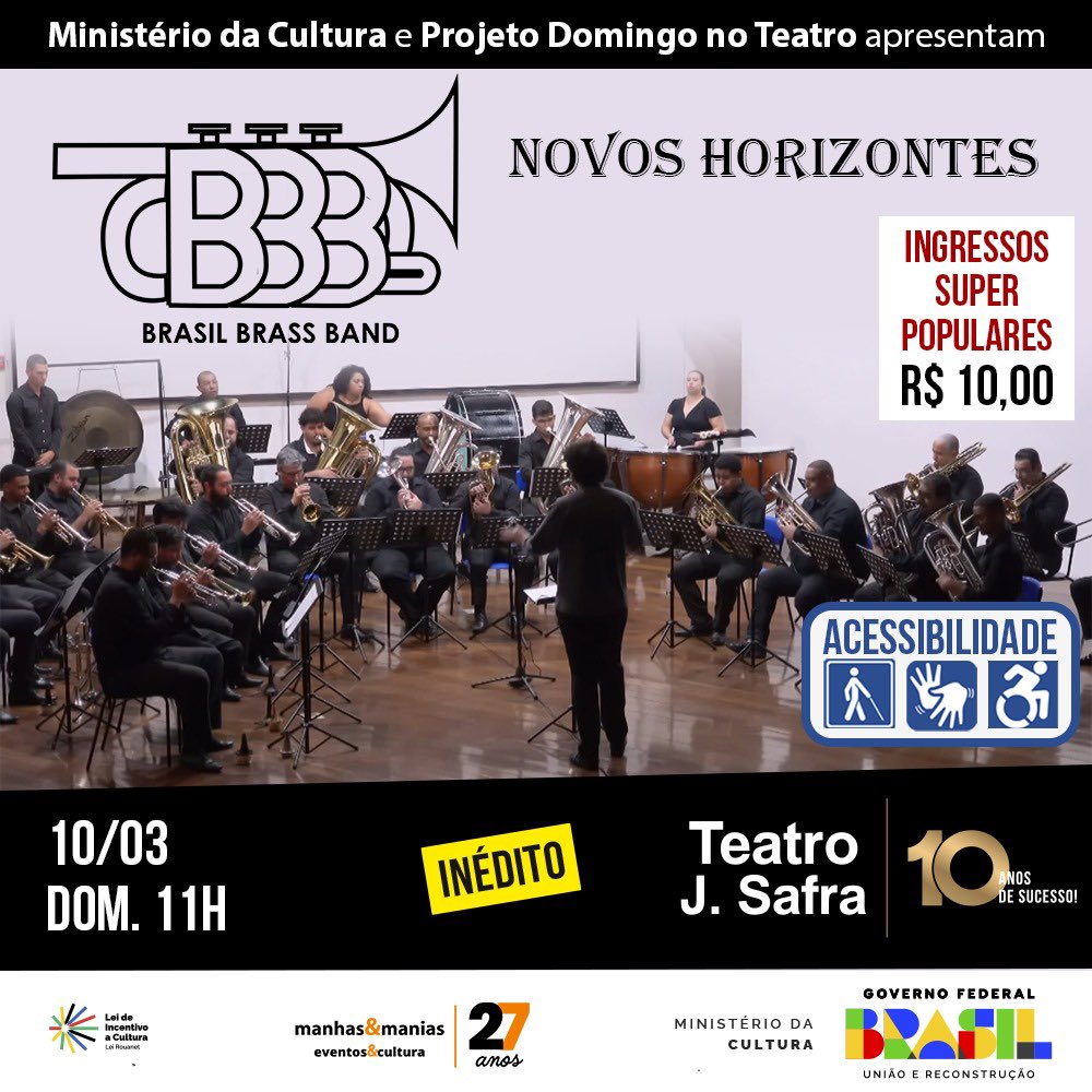 Teatro J. Safra on X: Descubra os Novos Horizontes com a Brasil Brass  Band! No Teatro J. Safra, 10/03, Domingo, 11h. Uma jornada sonora única que  desafia convenções musicais, com ingressos acessíveis
