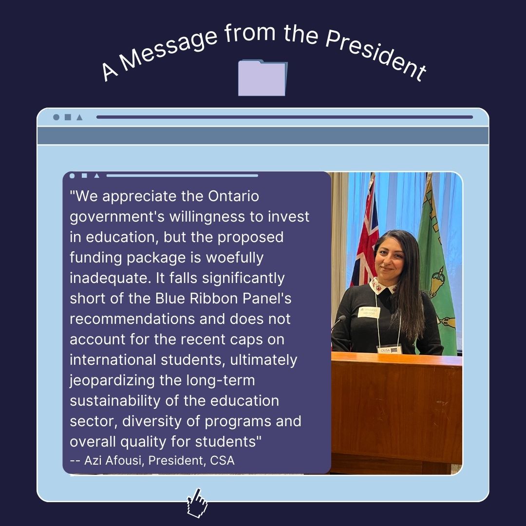 🚨 CSA's President, Azi Afousi, provides a message regarding the Ministry of Colleges and Universities February 26th announcement 
🔗 Read the full statement here: collegestudentalliance.ca/single-post/cs…