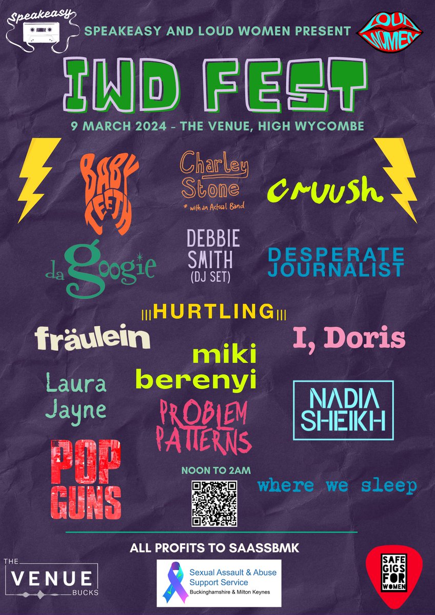 Just 10 days to go until our IWD fest in High Wycombe on the 9th March.

Just £20 for full day festival packed with incredible women-fronted acts. All profits to <a href="/saassbmk/">SAASSBMK</a> 

Tickets- wegottickets.com/event/601548/