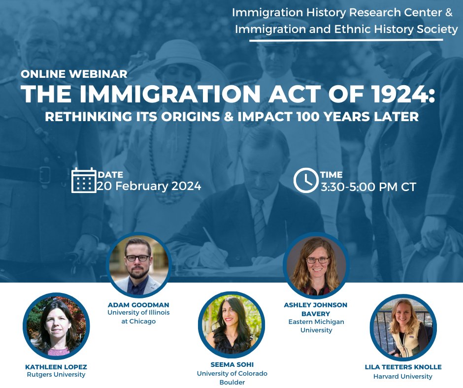 In case you missed it, you can view a recording of our recent webinar hosted in collaboration with @IEHS1965 'The Immigration Act of 1924: Rethinking its Origins and Impact 100 Years Later' on our youtube channel: youtube.com/watch?v=L-hA5A…