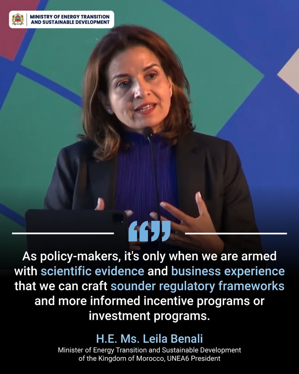 UNEA offers a unique opportunity to implement scientific and technological solutions for sustainable development through its ministerial declaration and resolutions, as H.E. Ms. @LeilaRBenali, Minister of Energy Transition and Sustainable Development @UNEP @UNSPBF #UNEP #UNEA6