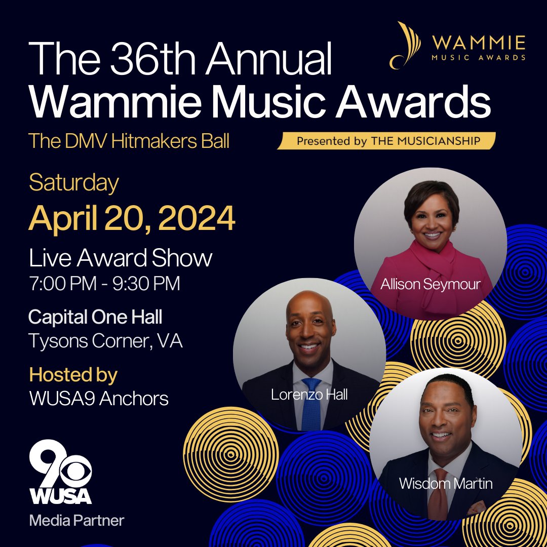 Shoutout to @WUSA9 for being an amazing Wammies Partner! Thrilled to announce who'll be hosting the 36th Annual Wammie Music Awards. Tune in tomorrow on @greatdaywash for exciting updates! #wammiemusicawards Get your tickets today at wammies.org!