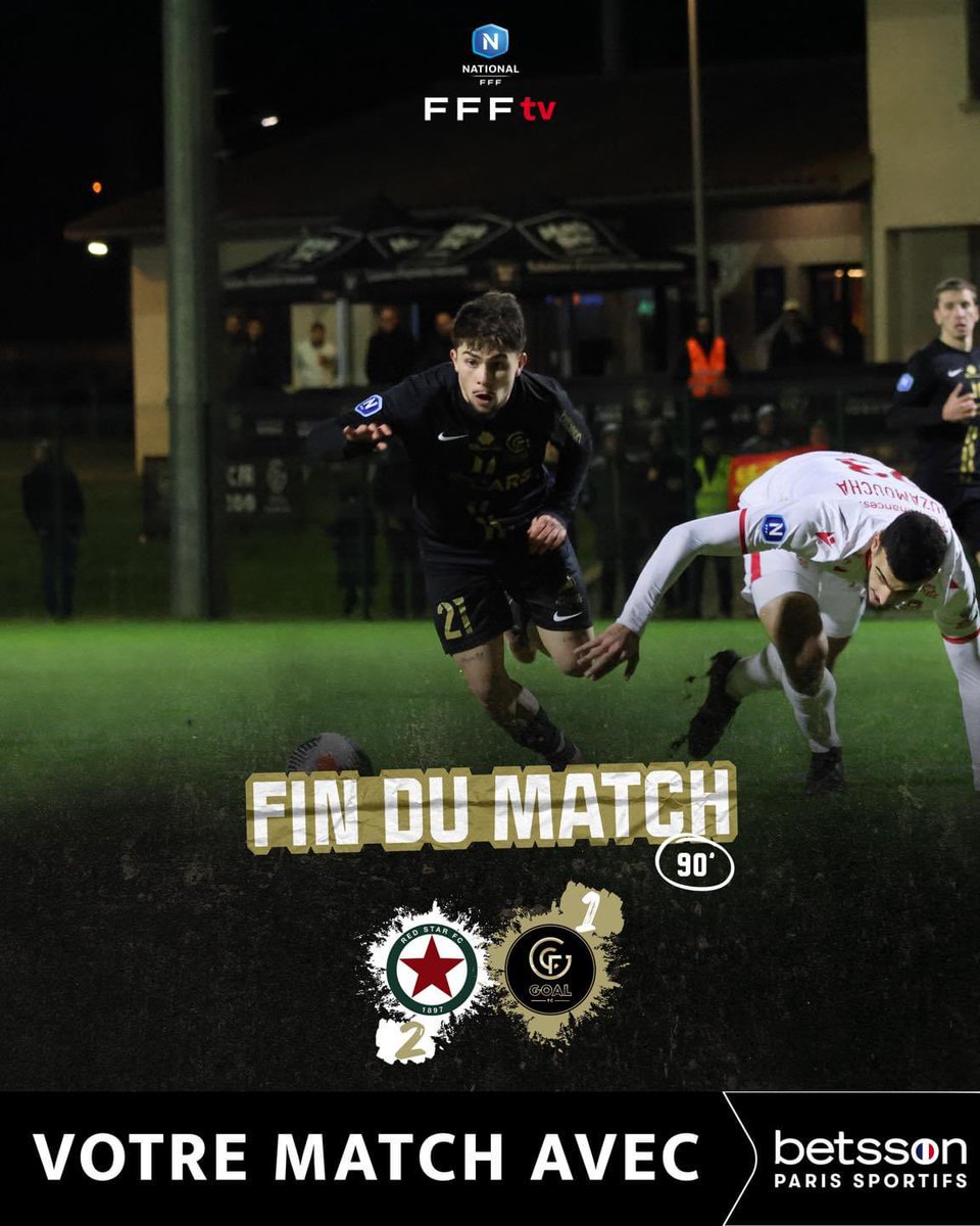 GOAL__FC's tweet photo. #REDGFC | ⌚90+5' 2️⃣-1️⃣ FIN DU MATCH
C’est terminé à Saint-Ouen @BetssonFR ce vous partage le score du match 🤝
Malgré une belle prestation, notre équipe s’incline de peu sur le terrain du leader.
Place au déplacement à @LEMANSFC à l’occasion de la 23e journée, samedi 2 Mars https://t.co/E87upomrbb