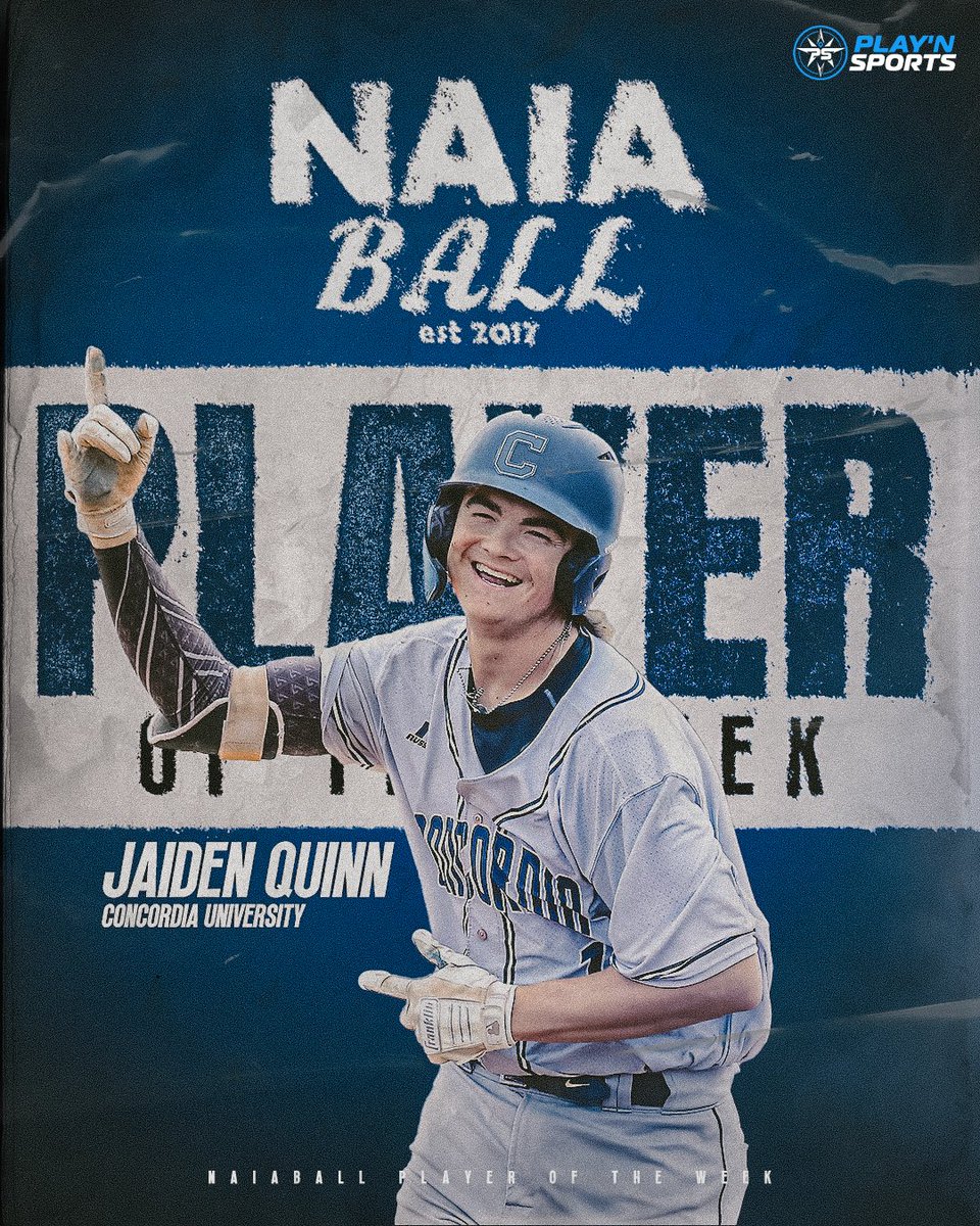 The NAIA Ball Player of the Week sponsored by @playnsportsplus goes to Concordia Nebraska's Jaidan Quinn! Quinn crushed 7 home runs this weekend while driving in 15 runs! Full line: 13-18, 17R, 15 RBIs, 7HR, 4 2B Read here: bit.ly/3TbWrZt