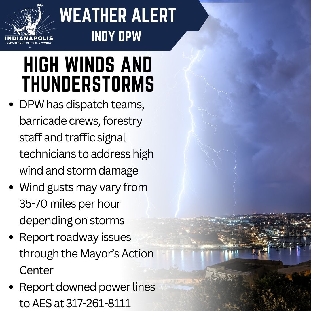 Indy DPW has doubled staff on hand overnight for both dispatch and barricade crews for storms. Have an issue overnight? Select option 2 if placing an afterhours call to the Mayor’s Action Center (317-327-4622) to be connected to DPW Dispatch. Read more: tinyurl.com/yckf2n8t
