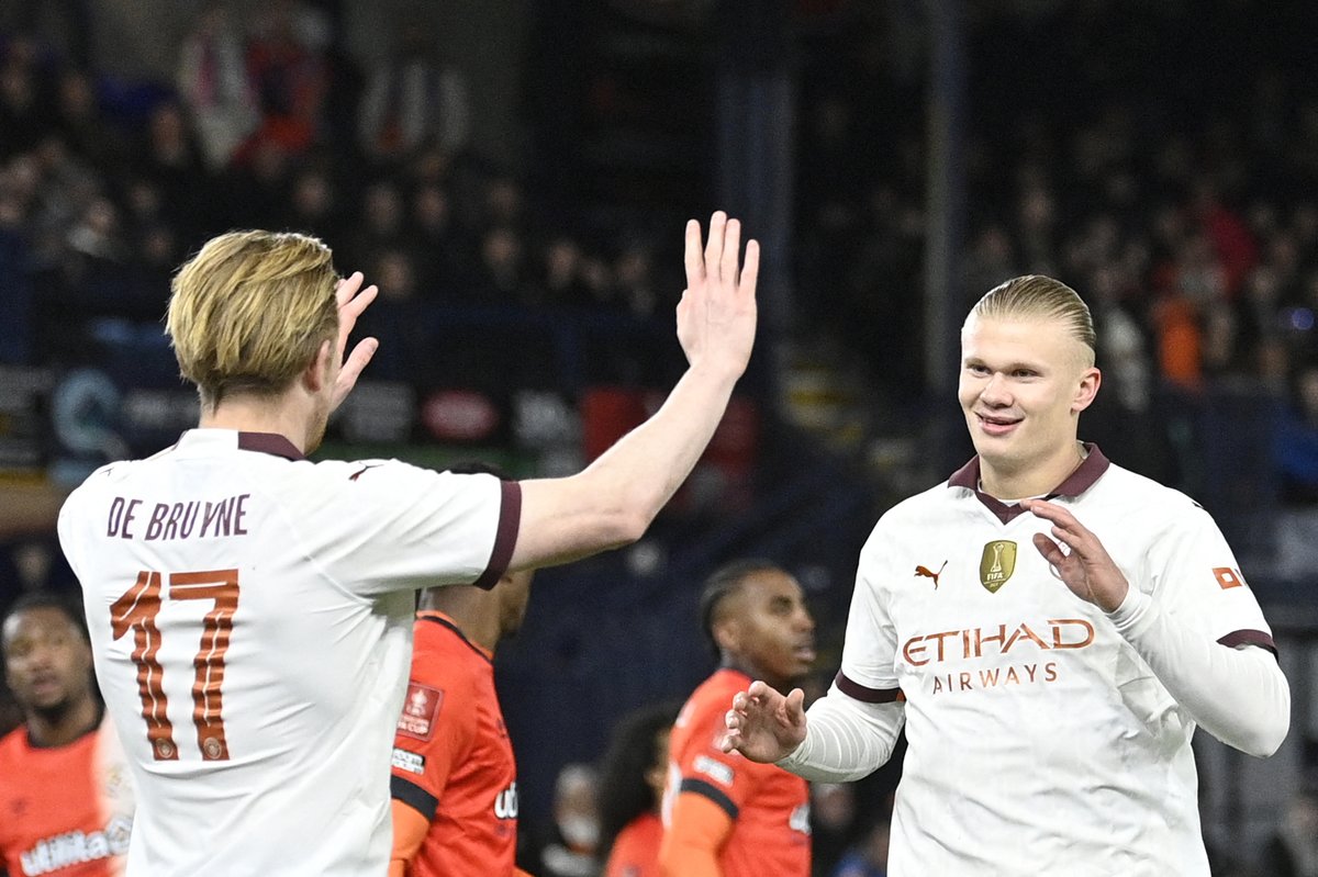 premierleague's tweet photo. Erling Haaland ⚽️⚽️⚽️
Kevin De Bruyne 🅰️🅰️🅰️

#FACup | @ManCity https://t.co/G8aBo0H1Ie