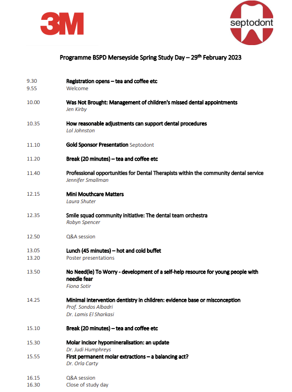 Looking forward to seeing you all in Liverpool on Thursday for the BSPD Merseyside Spring Study Day🌷
We have an jampacked day with lots of excellent speakers, please see the finalised programme below: