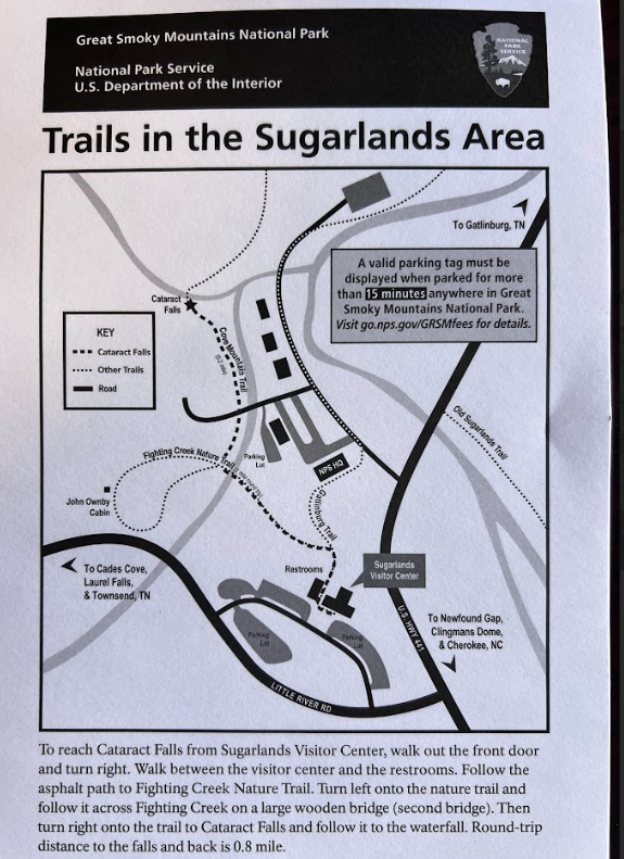 Many visitors’ first stop in the park is at the Sugarlands Visitor Center in Gatlinburg, Tennessee. Go out and explore the hikes that are just a short walk away! Fighting Creek Nature Trail, Gatlinburg Trail, Cove Mountain, and Old Sugarlands Trail offer something for everyone!