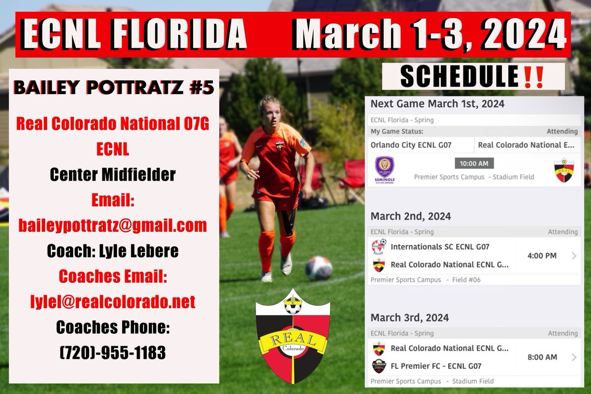 Come watch my team and I at ECNL Florida this weekend ‼️ So excited to head to one more ECNL Showcase with my team before ECNL Playoffs in June! #rollreal