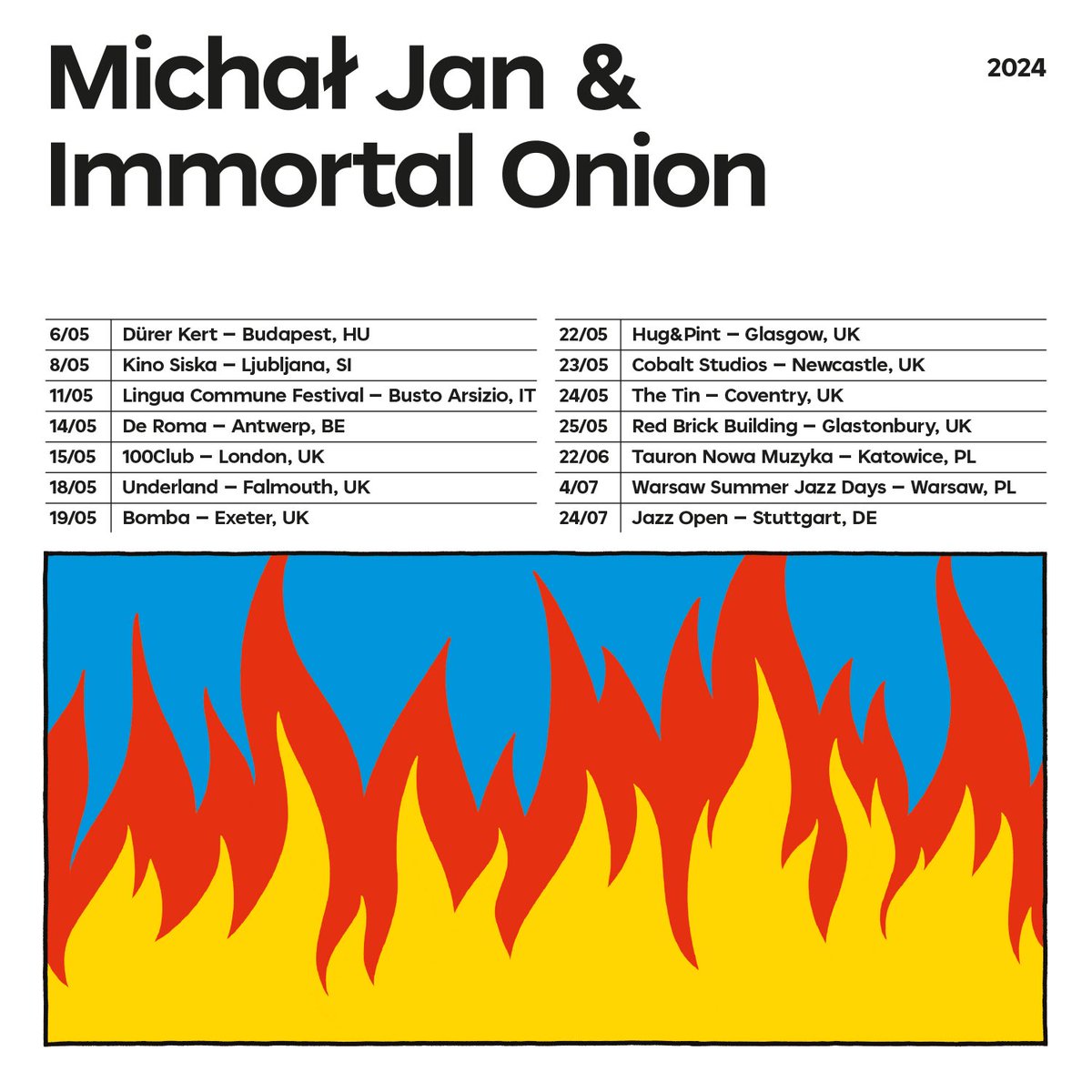 TOUR ALERT!  🔥🔥🔥
We're stoked to announce our upcoming gigs 🤩
Can't wait to come to UK, Italy, Hungary, Germany, Belgium and Slovenia!
Also, we're coming back to <a href="/WSJDFESTIVAL/">WarsawSummerJazzDays</a> where we had our debut album premiere back in 2017 
More dates soon! 😎
poster - @martiszu