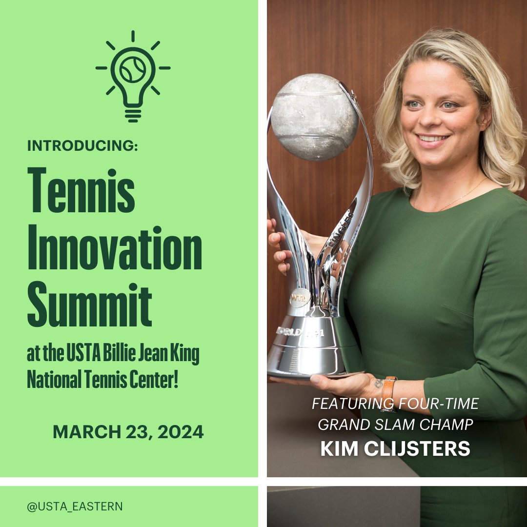 USTA Eastern (@ustaeastern) on Twitter photo Get ready for the TENNIS INNOVATION SUMMIT ๐
We can't wait to welcome <a href="/Clijsterskim/">Kim Clijsters</a> to this brand new #USTAEastern event, hosted at the home of the US Open!
๐๏ธ Tickets available now! Ages 14+
eventbrite.com/e/2024-tennis-โฆ Get ready for the TENNIS INNOVATION SUMMIT ๐
We can't wait to welcome <a href="/Clijsterskim/">Kim Clijsters</a> to this brand new #USTAEastern event, hosted at the home of the US Open!
๐๏ธ Tickets available now! Ages 14+
eventbrite.com/e/2024-tennis-โฆ