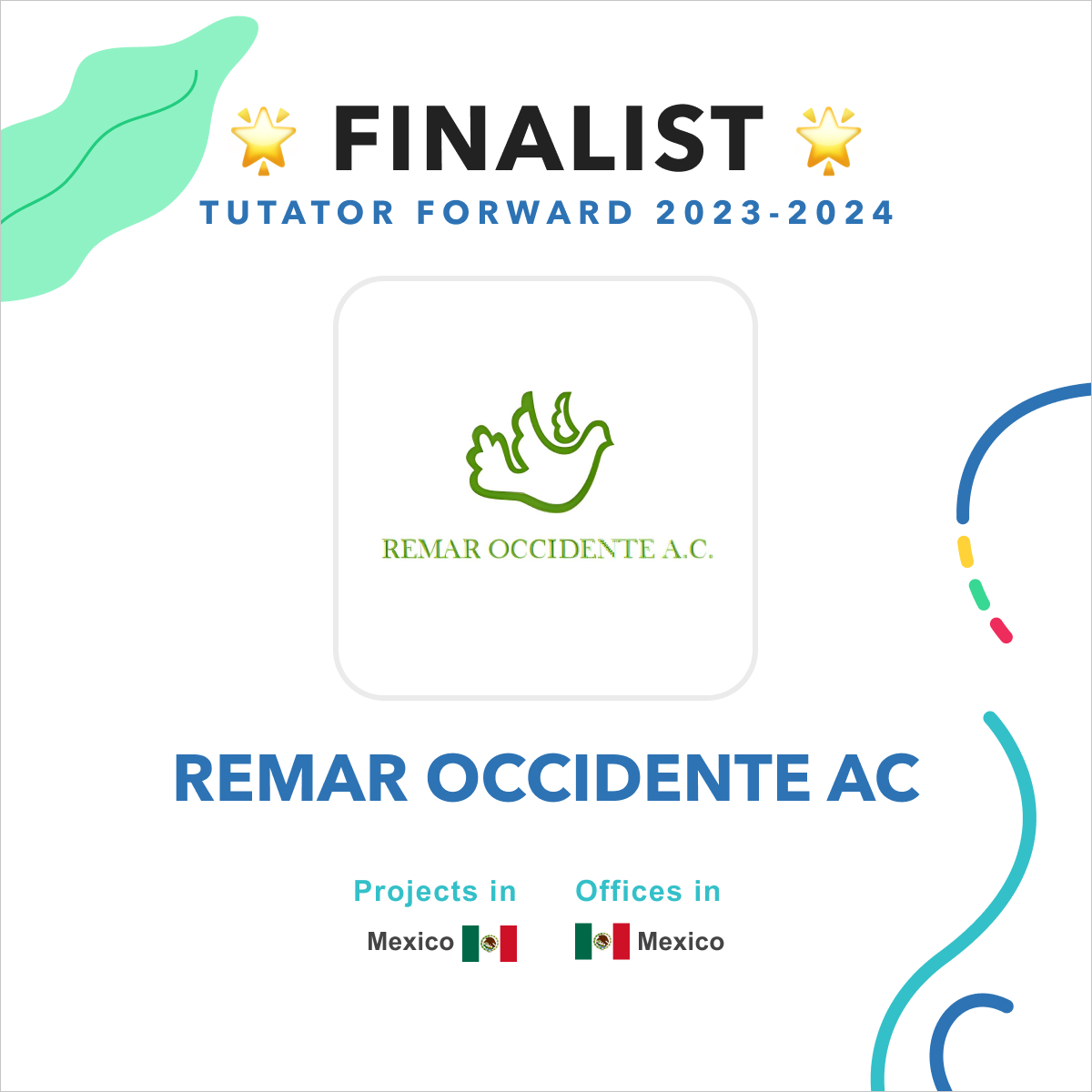 tutatordev's tweet photo. Exciting News!We are happy to share that REMAR OCCIDENTE AC (7/12)  has been selected as a finalist for Tutator Forward 2023! 
To know more about this organization click on the following link: 📷 https://t.co/9pqld9Q4LP https://t.co/5GaGNdlyXN