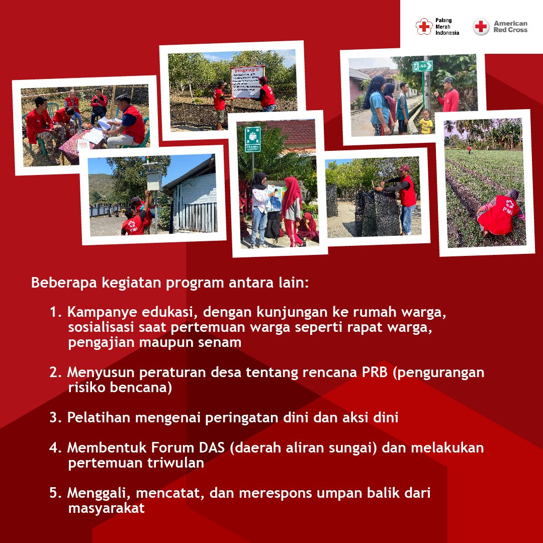 Belajar dari program pengurangan risiko bencana di aliran sungai bersama SIBAT di Lampung dan Nusa Tenggara Timur. Sejak Januari 2022, PMI dengan dukungan Palang Merah Amerika dan Margaret A. Cargill Philanthropies (MACP) menjalankan program CoRTA (community ready to act) di