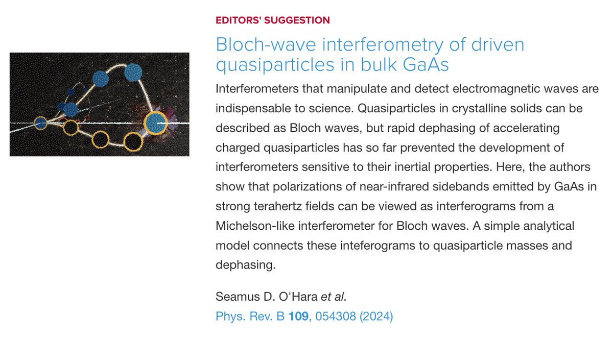 PhysRevB's tweet image. PRB Editors&apos; Suggestion: Bloch-wave #interferometry of driven #quasiparticles in bulk #GaAs

S. D. O&apos;Hara, J. B. Costello, Q. Wu, K. West, L. Pfeiffer, and M. S. Sherwin
Phys. Rev. B 109, 054308

➡️ go.aps.org/3Tc5ys3
#EdSugg #condmat #physics @APSPhysics