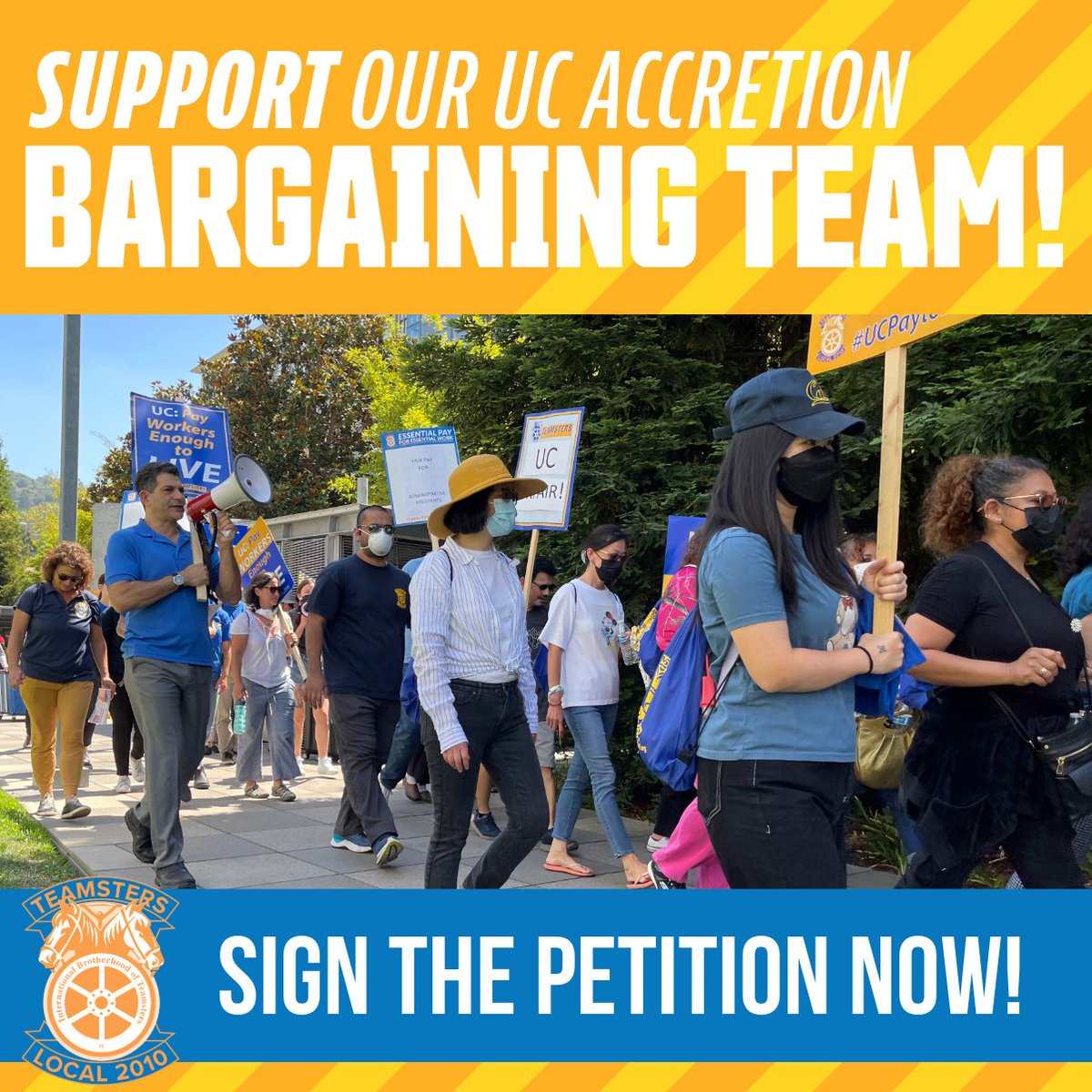 IBTlocal2010's tweet photo. Our #Teamsters Bargaining Team is in negotiations with the @uofcalifornia for fair pay for newly-accreted Teamsters. Show your support for our Bargaining Team by sending a letter to UC leaders together with the 17,000 members of Teamsters 2010! ✊✊ https://t.co/WXLpWMDmUS https://t.co/tKVO2p5hCZ