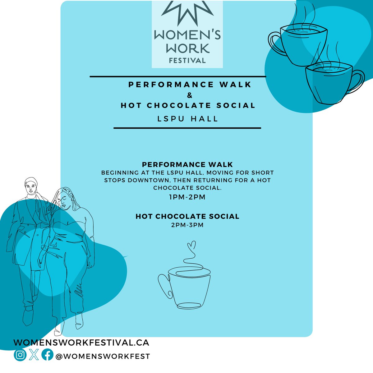 womensworkfest's tweet photo. We are so excited to bring back our performance walk this year!
We start off at the LSPU Hall and make short stops around downtown and then we head back to the hall to warm up with some hot chocolate.

This is a FREE EVENT, sponsored by Jessica Brown.

#WWF18 https://t.co/7uvqbLnXTI