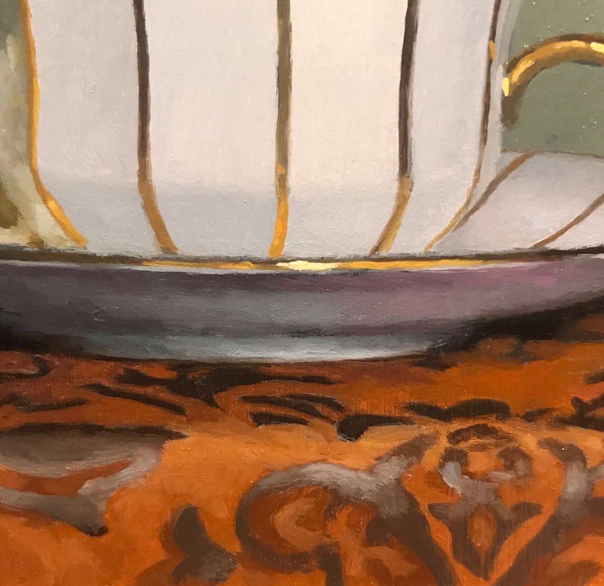 Some highlights on a teacup saucer from a larger painting