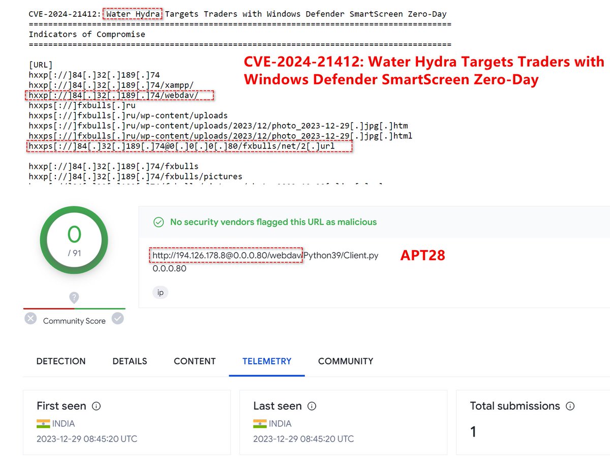 #APT28 seems to have used #SmartScreen Zero-Day[CVE-2024-21412] http[:]//194.126.178[.]8@0.0.0.80/webdav/Python39/Client.py