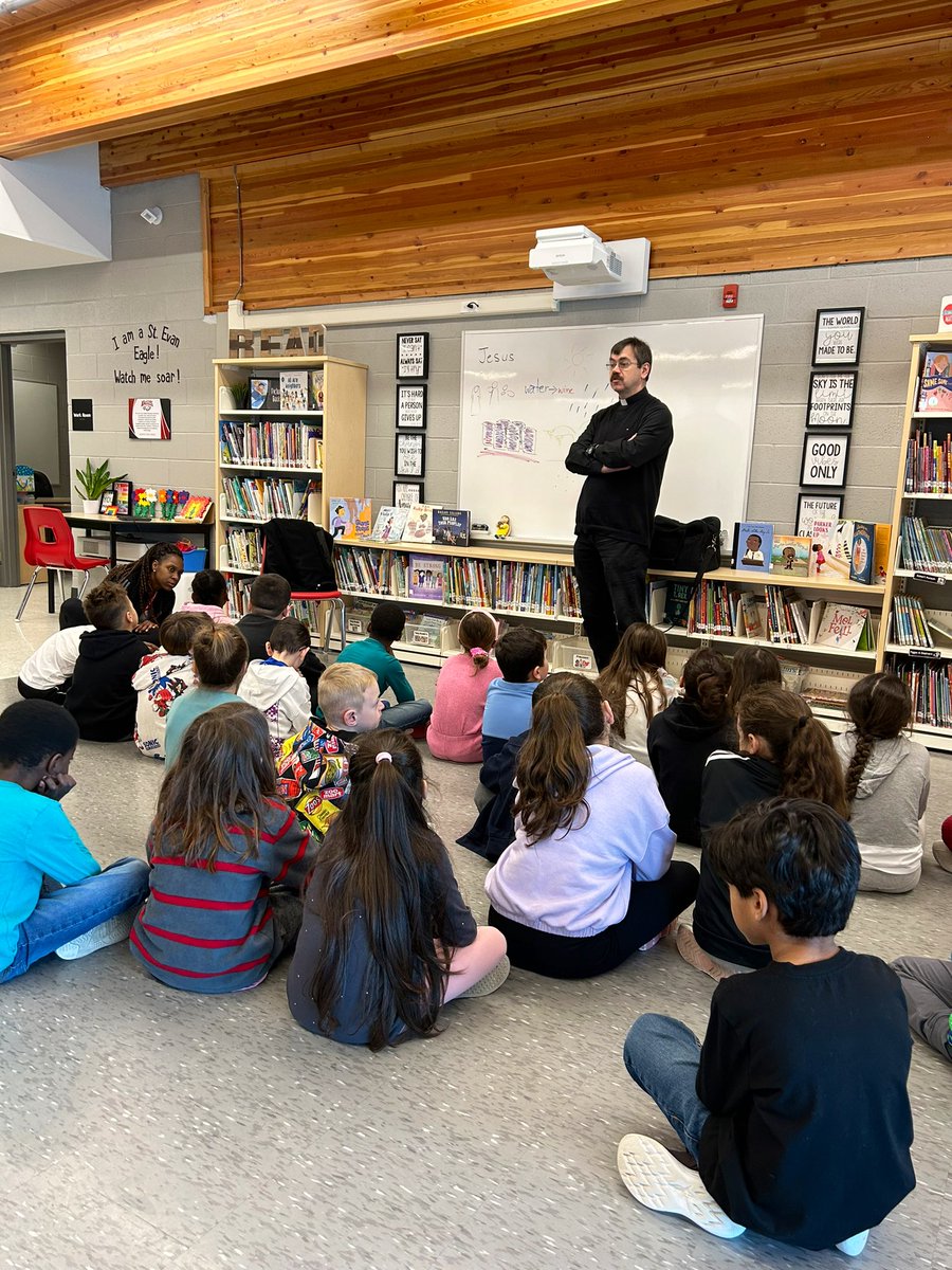 Thank you to Father John for coming in to talk to our grade 2s about First Communion. We talked about the first miracle of Jesus at the wedding of Cana where he transformed water into wine.