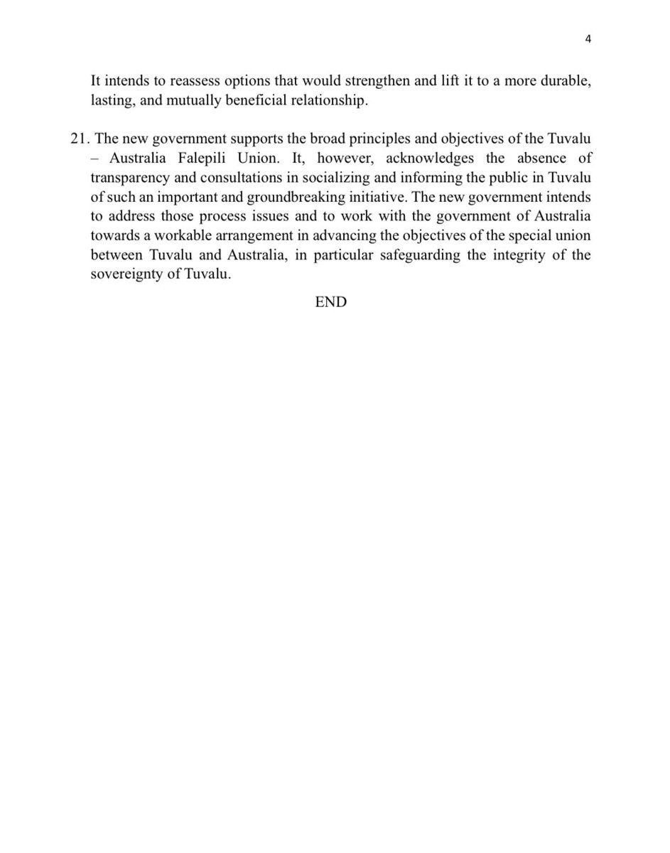Pleased to share the government's statement of priorities. Of particular interest to our partners in the region is the reaffirmation of our relations with Taiwan and our position on the Falepili Treaty with Australia.