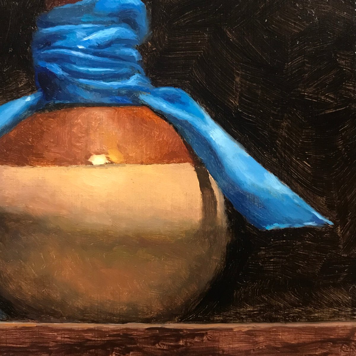 Blue silk ribbon from a larger painting.
