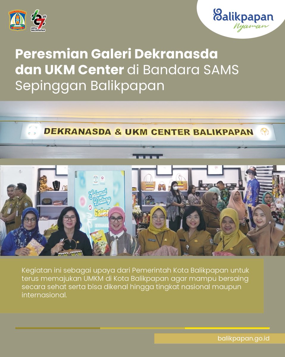Peresmian ini sebagai upaya dari Pemerintah Kota Balikpapan untuk terus memajukan UMKM di Kota Balikpapan agar mampu bersaing secara sehat serta bisa dikenal hingga tingkat nasional maupun internasional. Yuk, dukung terus produk UMKM lokal Balikpapan! #welovebalikpapan