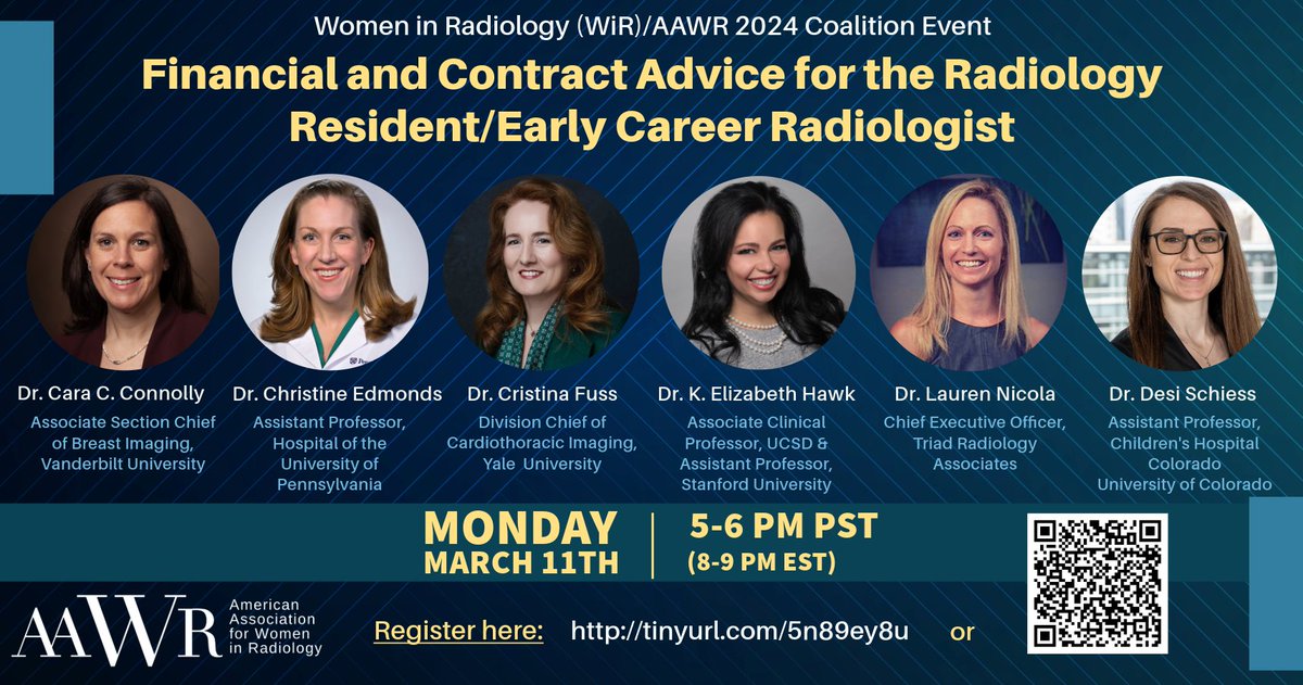 Join the Women in Radiology Virtual Multi-Institutional Panel Discussion on March 11, 2024 at 5PM PST! Once registered, you will receive a link to join the Virtual discussion closer to the event. We look forward to your participation!

Register today: bit.ly/3OXPJDM