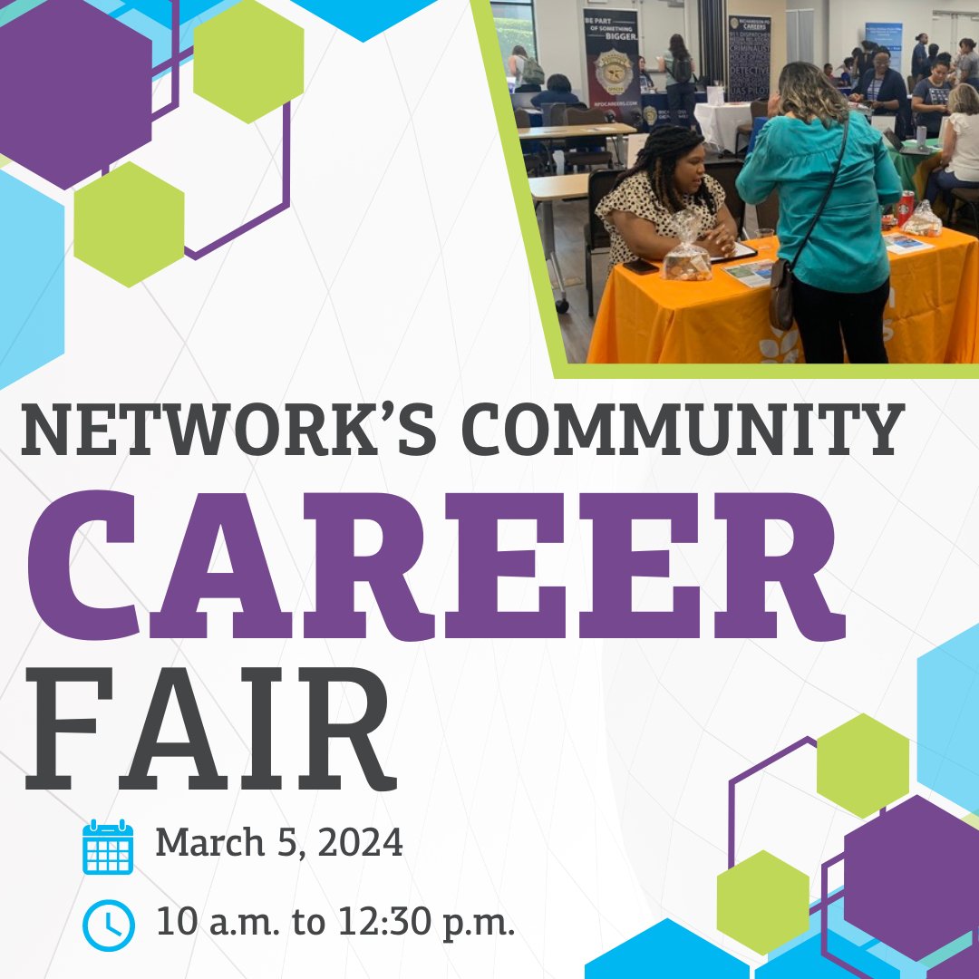 Don't forget– we're only one week out from Network's Community Career Fair! Join us on Tuesday, March 5 from 10 a.m. to 12:30 p.m. to meet with local employers and learn more about taking the next step in your career. No registration is required, and this event is open to all!