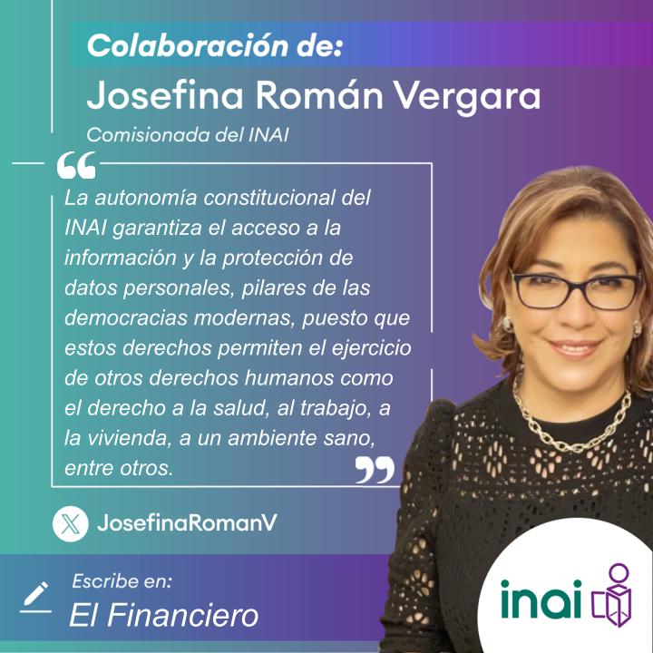 📌🖊️ “La desaparición del INAI podría conducir a casos graves de abuso de poder y opacidad en el manejo de la información pública”, escribe la comisionada <a href="/JosefinaRomanV/">Josefina Román V.</a> en <a href="/ElFinanciero_Mx/">El Financiero</a>  

¡Consulta, comenta y comparte!
📰 Liga   ow.ly/I2to50QIcsL