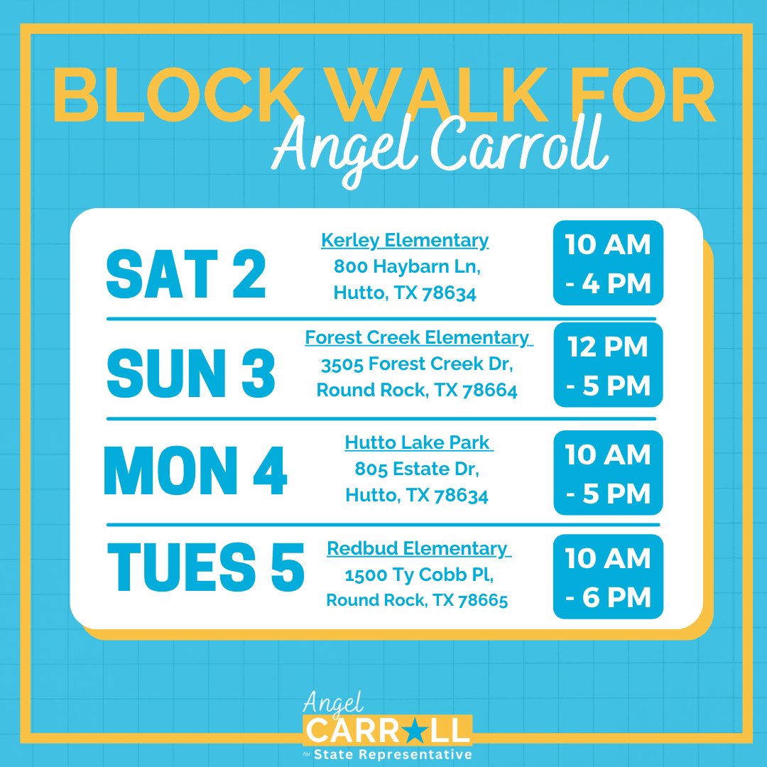 This weekend marks our last chance before the primary election to rally behind Democrat Angel Carroll for HD52! Each door we knock on and every call we make brings us one step closer to flipping HD 52 back to blue and safeguarding democracy. Let's make this final push count.