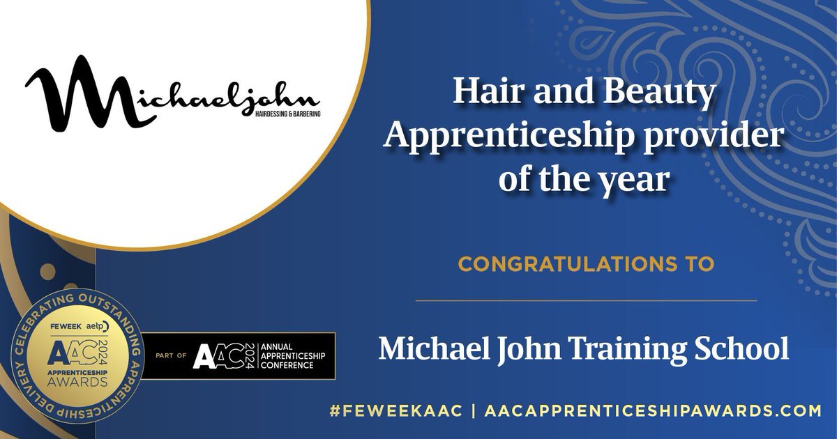 📢 WINNER - 2024 @FEWeek & @AELPUK @AnnualAppConf Awards in association with @cityandguilds 📢 🎉 CONGRATULATIONS to Michael John Training School for winning this year’s Hair and Beauty Apprenticeship Provider of the Year award at the 2024 @AnnualAppConf Awards! 🎉🥳 #AACAwards