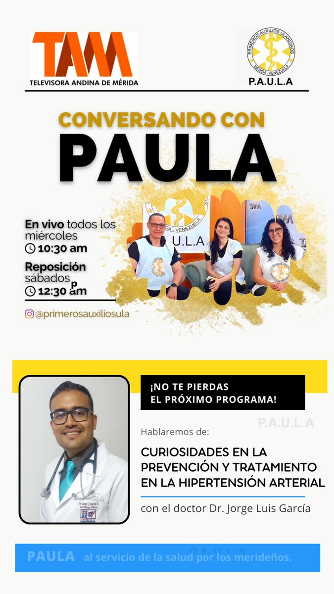 #28defebr ¡No te pierdas un nuevo programa de "Conversando con PAULA"!, donde el Dr. Jorge Luis García, Cardiólogo de la Universidad de los Andes, conversó sobre: 

“CURIOSIDADES EN LA PREVENCIÓN Y TRATAMIENTO EN LA #HIPERTENSIÓNARTERIAL "

Por la #TAM, a las10:30am